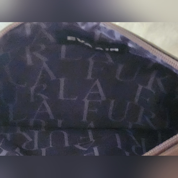 EVA Air Furla Vegan Leather Blue Gray Cosmetic Makeup Travel Small Bag - Picture 4 of 6